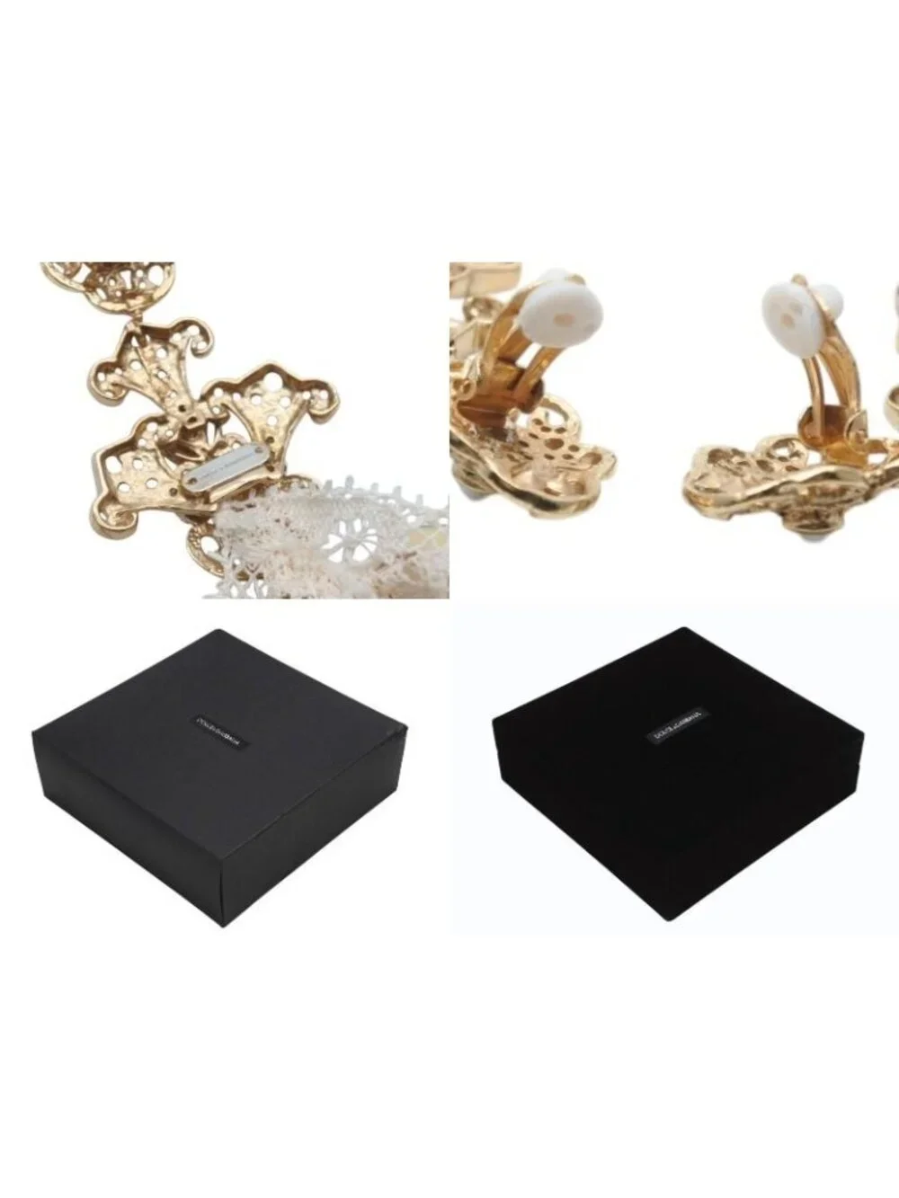 Dolce & Gabbana Earrings Lace Brass Rubber Faux Pearl